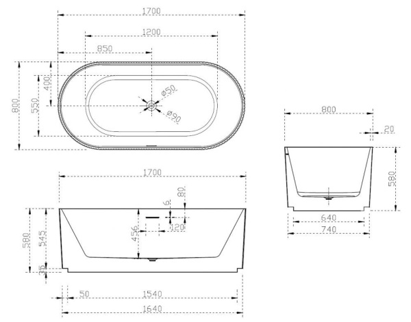 Акриловая ванна ABBER AB9325-1.7 белая
