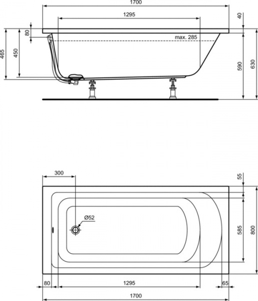 Акриловая ванна Ideal Standard Hotline K274701 170х80 см