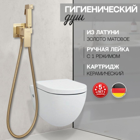 Смеситель встраиваемый с гигиеническим душем Hansberge H3077 Золото матовый