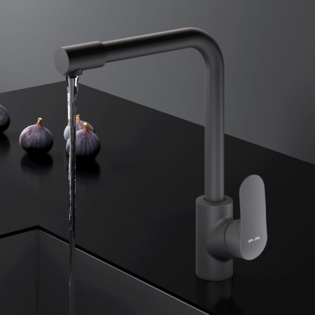 F8005722 Like, Смеситель для кухни AM.PM с каналом для питьевой воды, L-излив, черный матовый