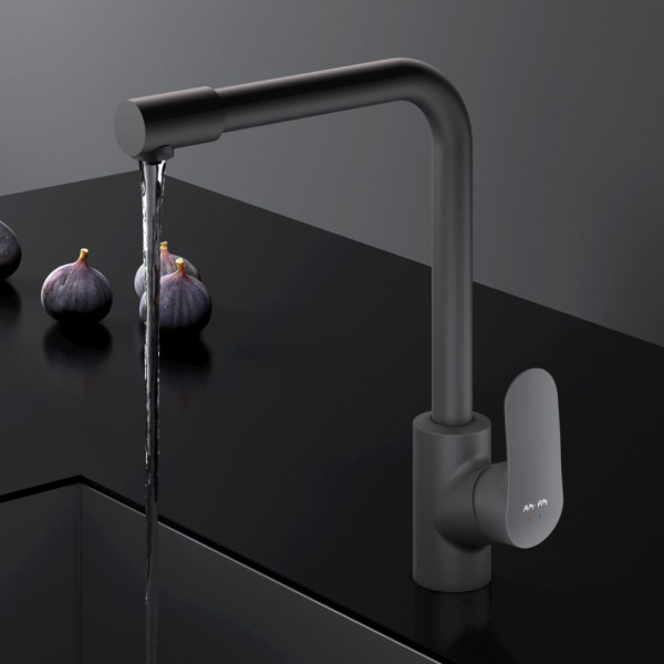 F8005722 Like, Смеситель для кухни AM.PM с каналом для питьевой воды, L-излив, черный матовый
