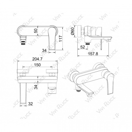 Смеситель для ванны с душем Felice 8040 NICHEL