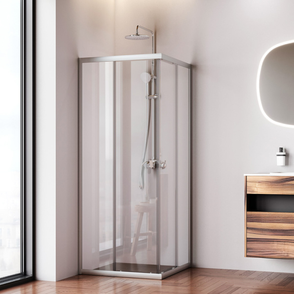 W87G-403-8080-MT Sunny Душевое ограждение AM.PM квадратное, раздвижн двери 80x80 серебро,стекло прозрачное
