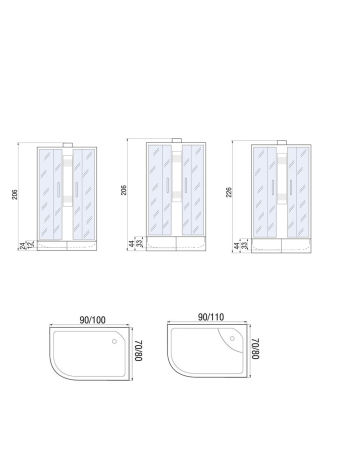 Душевая кабина River NARA Б/К 90/80/24 MT R 900х800х2060мм