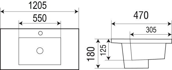 Раковина подвесная WeltWasser WW DEILBACH 7506-120 1205х470х180