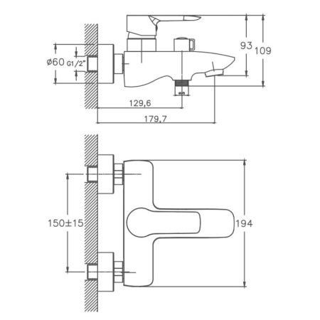 Смеситель для ванны Cron CN30095, хром
