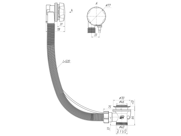Перелив для ванны Taliente Ани пласт EM301 полуавтомат 580мм