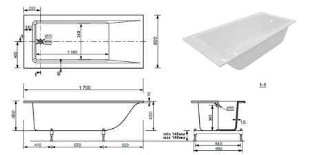 Ванна из литьевого мрамора Taliente Egoista Stretto Matt EG2317080-1StrettoMatt 170х80 пристенная прямоугольная тонкий борт