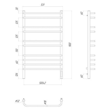 Полотенцесушитель электрический Lemark Luna LM41910Z П10 500x900, диммер справа, хром