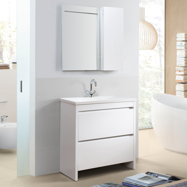 Тумба под умывальник Belux Мадрид 80-02 напольный, белый глянцевый