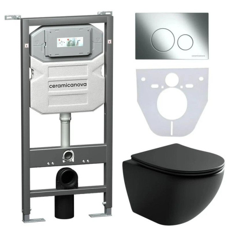 Сет 4 в 1: Инсталляция с кнопкой+унитаз+шумоизоляция Ceramicanova, CN4002MB_1002CH_1000