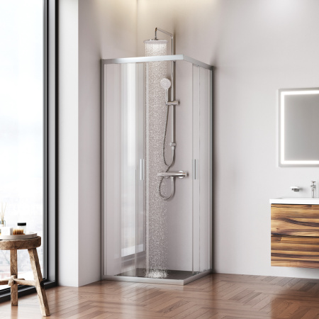 W90G-403-8080-MT Gem Душевое ограждение AM.PM квадратн.,раздвиж.двери 80x80 хром мат.,стекло прозрачное