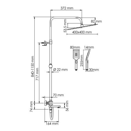 Душевая система WasserKRAFT A199.119.126.087.CH Thermo с термостатическим смесителем