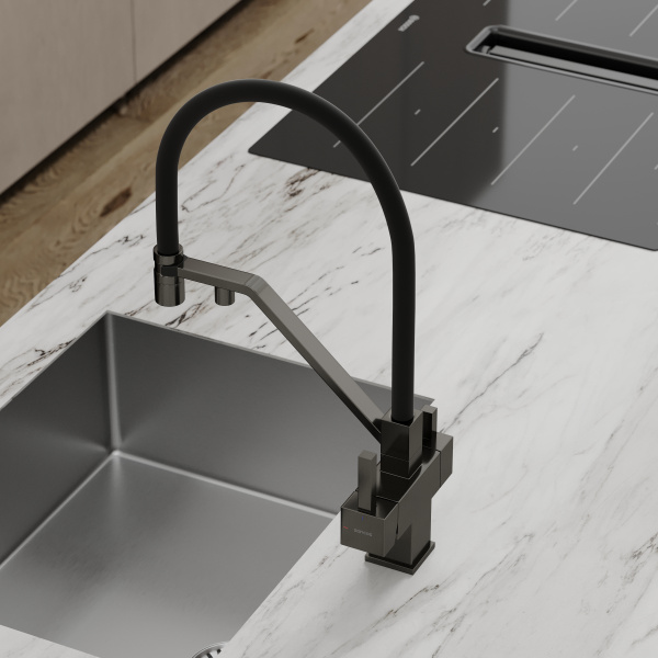 Смеситель для кухни SANCOS Loro с гибким изливом и возможностью подключения фильтра для воды, цвет вороненая сталь, арт. SC4007GG