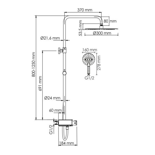 Душевая система WasserKRAFT A113.116.059.CH Thermo с термостатическим смесителем