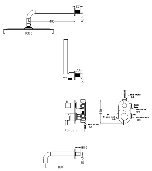 Душевая система Boheme Uno Gun Metall, 464-2-GM