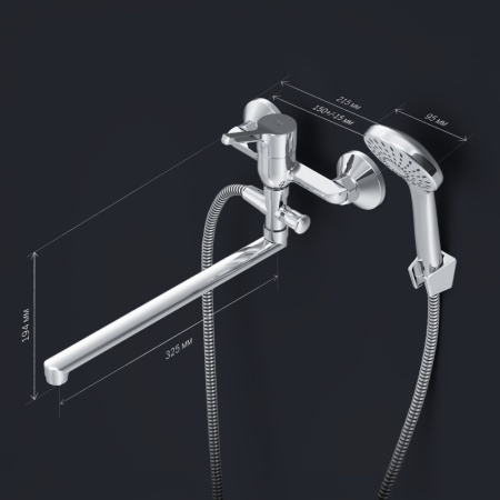 F85B90100 X-Joy S, Смеситель для ванны и душа AM.PM, излив 325 мм, душевой набор, хром