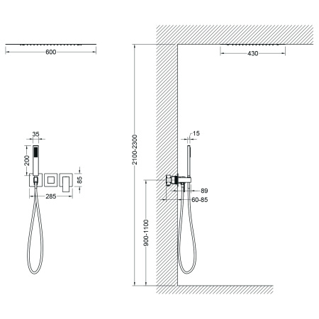 Встраиваемая душевая система TIMO Selene SX-2129/03SM, черный