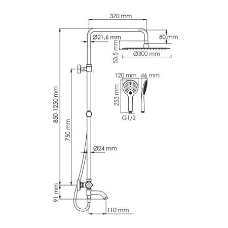 Душевая система WasserKRAFT A188.161.155.WM Thermo с термостатическим смесителем