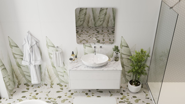 Тумба под умывальник Belux Джаз подвесная 110-02, белый глянцевый