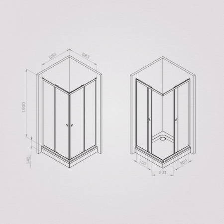 W87G-403-9090-BT Sunny Душевое ограждение AM.PM квадратное, раздвижн двери 90x90 черный,стекло прозрачное