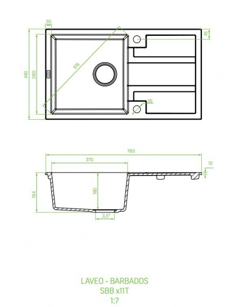 Кухонная мойка Laveo Barbados SBB_711T прямоугольная черный