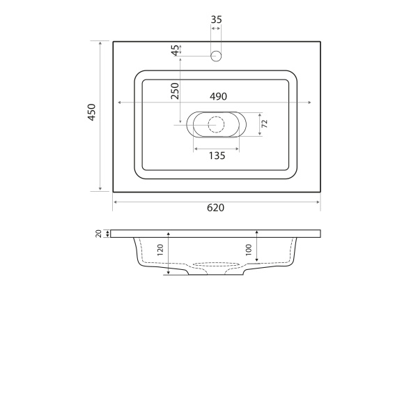 Раковина из литьевого мрамора Taliente 62 см 4627173210423 мебельная цвет белый