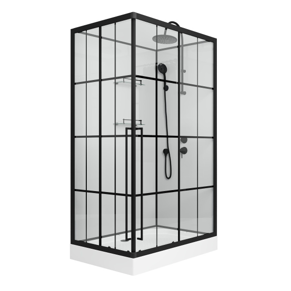 Душевая кабина Niagara Standart ST120/80/15QR/KL/BKT (120х80х225) поддон низкий(15см),черный,стекло прозрачное