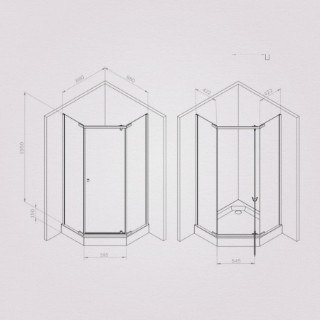 W87G-405-9090-MT Sunny Душевое ограждение AM.PM 5-угольное, распашн дверь 90x90 серебро,стекло прозрачное