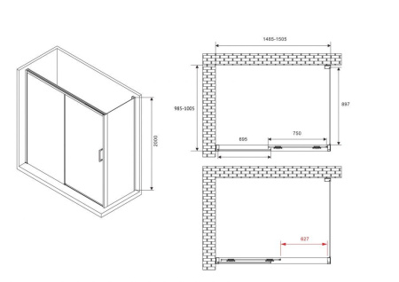 Душевой уголок ABBER Komfort AG93150B-S102B