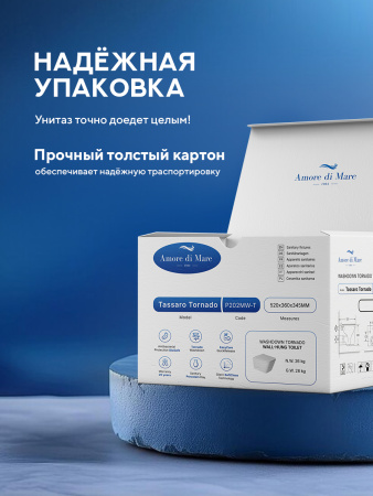 Унитаз подвесной безободковый Amore di Mare Tassaro Tornado P202MW-T Matte White, прямоугольный белый матовый, антивсплеск, фарфоровый, быстросъемное сиденье дюропласт с крышкой микролифт