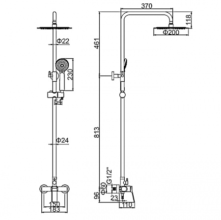 Душевая стойка со смесителем Ledeme H75B L2475B