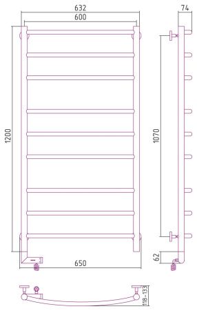 Полотенцесушитель Сунержа Галант 2.0 1200x600 правый 00-5201-1260