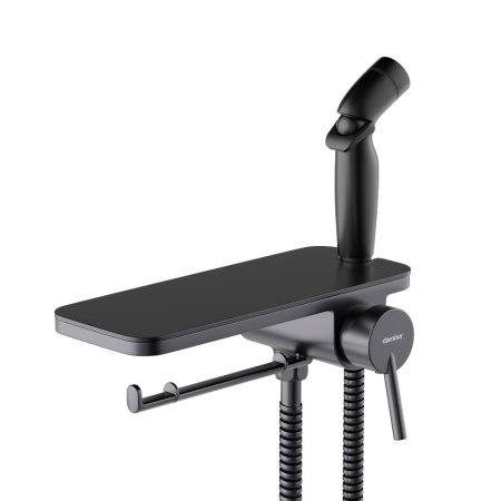 773500301 Jupiter Смеситель Damixa монтируемый в стену с гигиеническим душем и полкой, черный