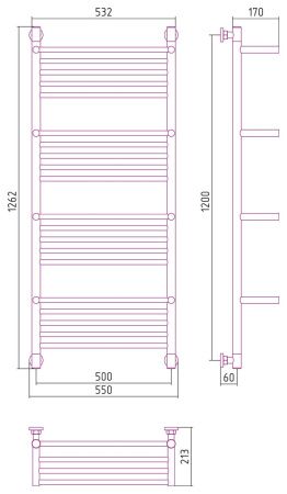 Полотенцесушитель Сунержа Богема 4 полки+ 1200x500 00-0224-1250