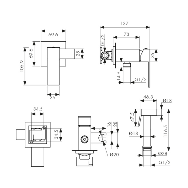 Смеситель KAISER Sonat 34777 встроенный для биде 