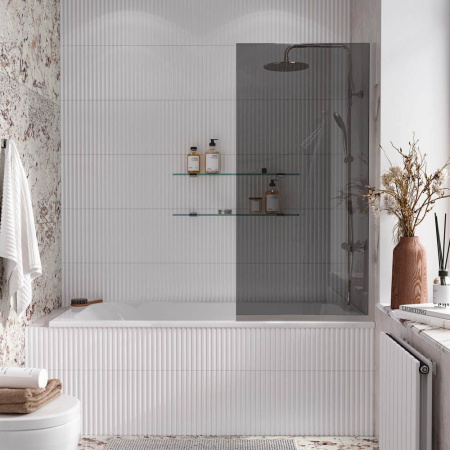 Стеклянная перегородка, шторка на борт ванны Reflexion RX14070TСR-12 140х70см фиксированная, тонированное закаленное стекло 8мм, хромированный профиль