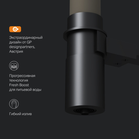 F8007826 Like, Смеситель для кухни AM.PM с каналом для питьевой воды и гибким изливом, черн., бежевый излив