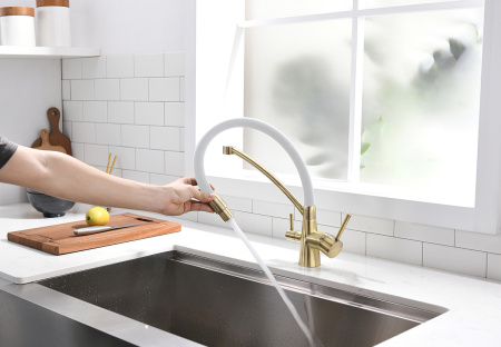 Смеситель для кухни Paulmark SIЕGEN Si213111-BRw, бронза/белый