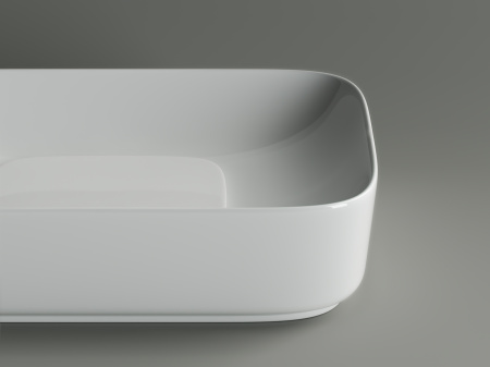 Умывальник чаша накладная прямоугольная с керамической накладкой на сливное отверстие Ceramicanova Element 600*375*145мм, Белый, CN5021