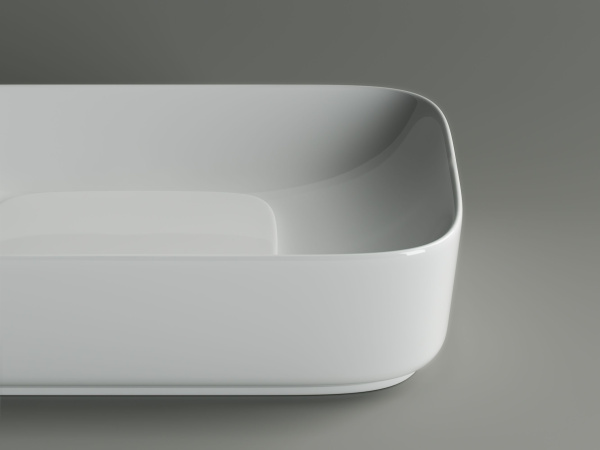 Умывальник чаша накладная прямоугольная с керамической накладкой на сливное отверстие Ceramicanova Element 600*375*145мм, Белый, CN5021