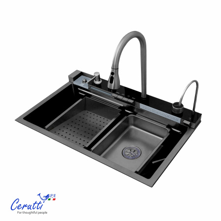 Многофункциональная мойка GLORIA II nano black (серая) из нержавеющей стали, кухонная (750х460х230) Ceruttispa