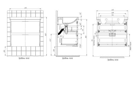 Тумба подвесная BRIZ Вена 70 с умывальником Грэйс, 239 03-18070-15 00 БЕЛ