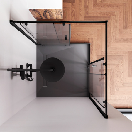 W87G-403-100100-BT Sunny Душевое ограждение AM.PM квадратное, раздвижн двери 100x100 черный,стекло прозрачн