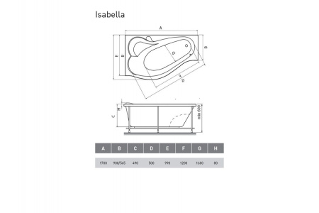 Ванна акриловая левосторонняя Relisan ISABELLA Гл000010529, 170x90
