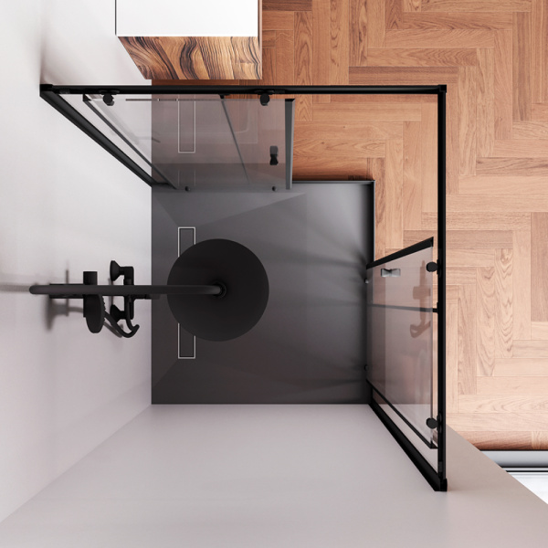 W87G-403-100100-BT Sunny Душевое ограждение AM.PM квадратное, раздвижн двери 100x100 черный,стекло прозрачн