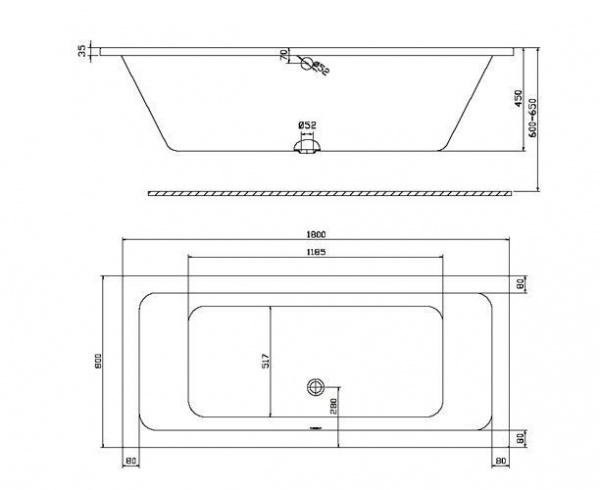 Акриловая ванна Kolo Modo XWP1181000, 180x80, с ножками