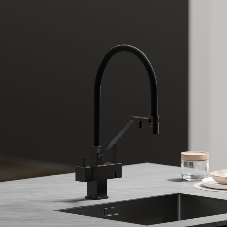 Смеситель для кухни SANCOS Loro с гибким изливом и возможностью подключения фильтра для воды, цвет Черный матовый, арт. SC4007MB