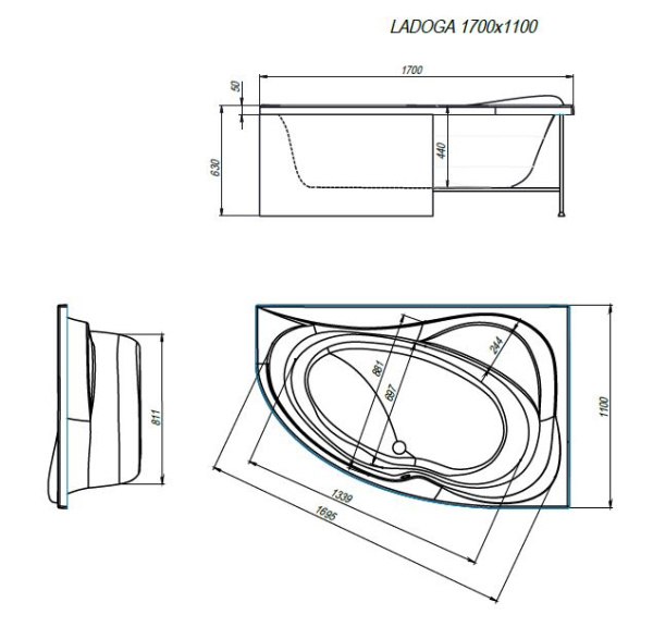 Ванна ALEX BAITLER™ LADOGA R 170*110 пустая