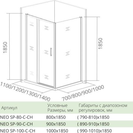 Душевая стенка Good Door NEO SP-90-C-CH